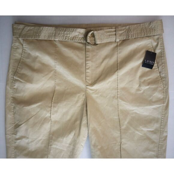 Lauren Ralph Lauren WMN Sz 16W Beige Micro-Sand Twill Belted Wide Leg Pants - Picture 9 of 15